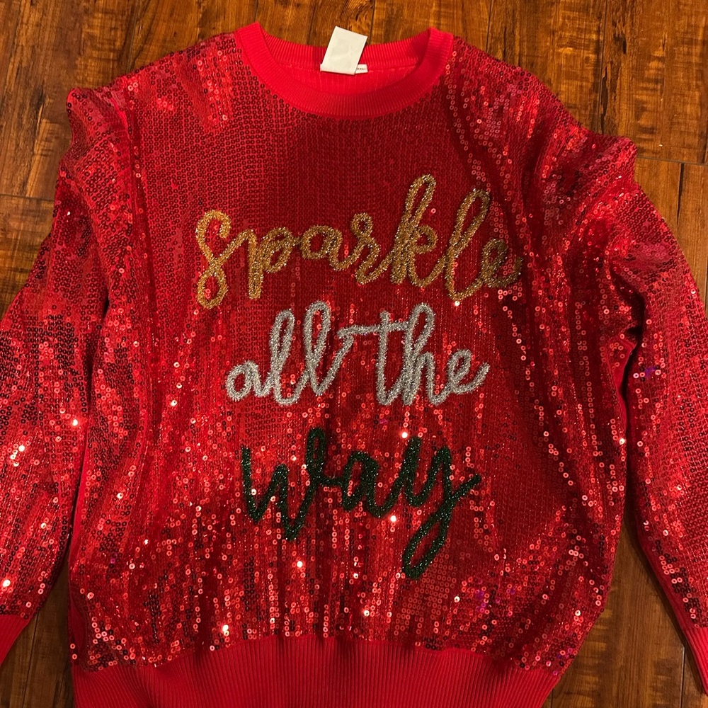 QUEEN OF SPARKLES Red Sequin Kids Sweatshirt